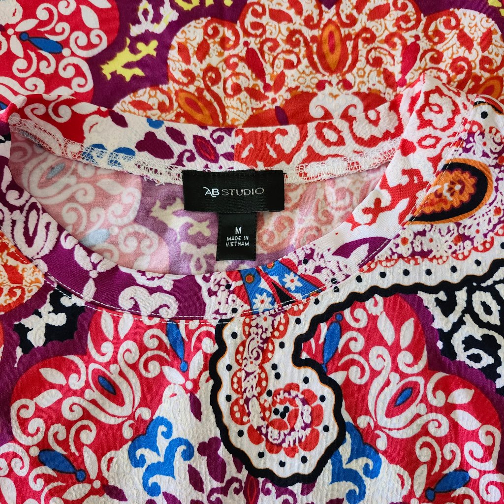 Ab Studio Paisley Dress A-Line Sleeveless Colorful Pockets Pullover Size Medium — image 8 of 8